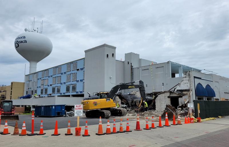 Despite being within the window of the annual moratorium on demolitions in the city, the company redeveloping the Sandcastle Motel in Rehoboth Beach have been given special permission to demolish a large section of the motel. In response, city commissioners have scheduled a discussion following the CDP public hearing on who authorized the demolition. CHRIS FLOOD PHOTO